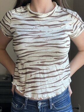 Free People We The Free Be My Baby Brown Zebra Print Baby Tee Size XS